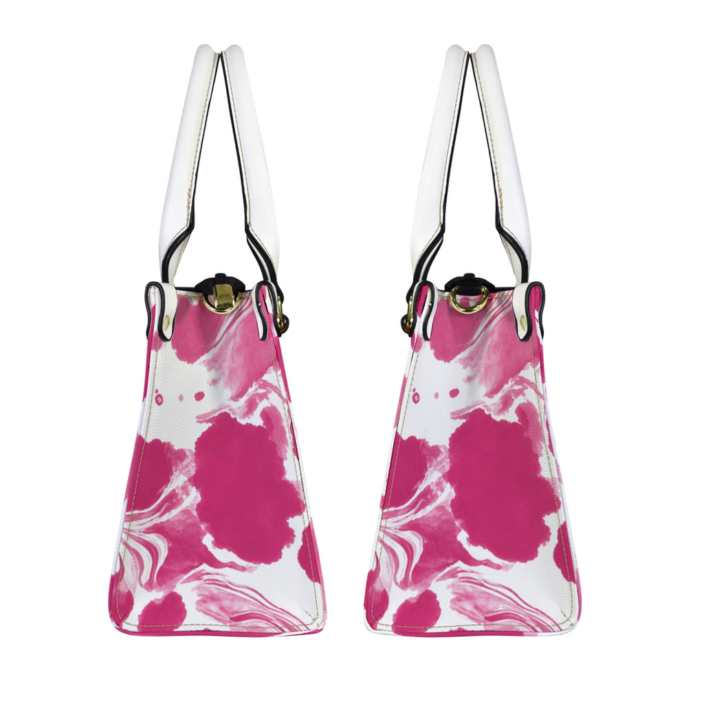 Rich and Rich Pink and White Abstract Women’s PU Leather Handbag | Stylish Top Handle Shoulder Bag