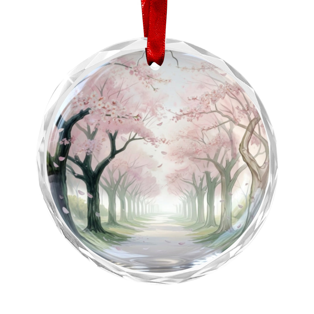 A Rich and Rich Cherry Blossom Trees Round Crystal Glass Ornament
