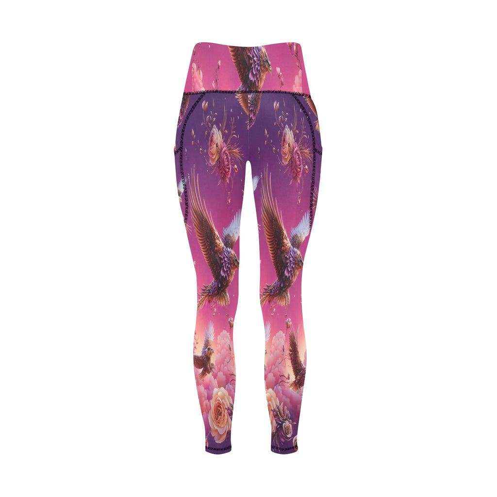 Rich and Rich Pink Nature Inspired Women's Leggings With Pockets