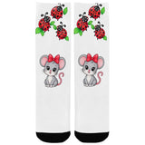Critter Kicks Girls Mouse and Lady Bug White Socks Custom Socks for Kids