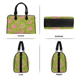 Pink floral PU leather Boston handbag with rose gold watch and wooden love-shape pendant earrings — additional view 8