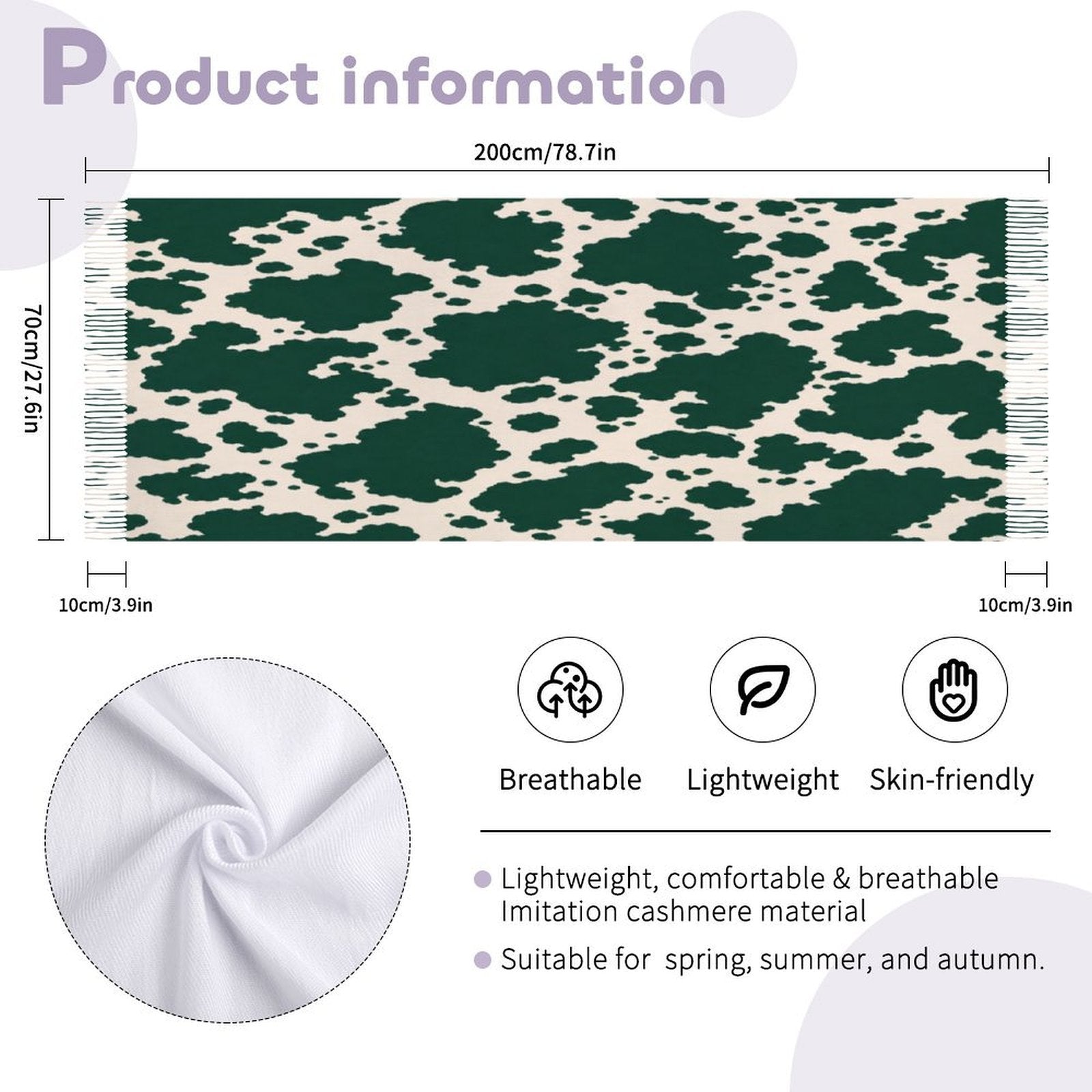Rich and Rich Emerald Ranch Chic Women’s Tassel Scarf | Soft Designer Imitation Cashmere Wrap