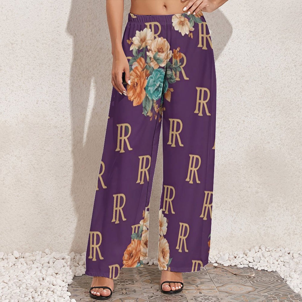 Rich and Rich Women's Purple Designer Wide Leg Pants