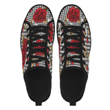 Low-top women's sneakers with red rose houndstooth print on nylon canvas and rubber outsole — additional view 16