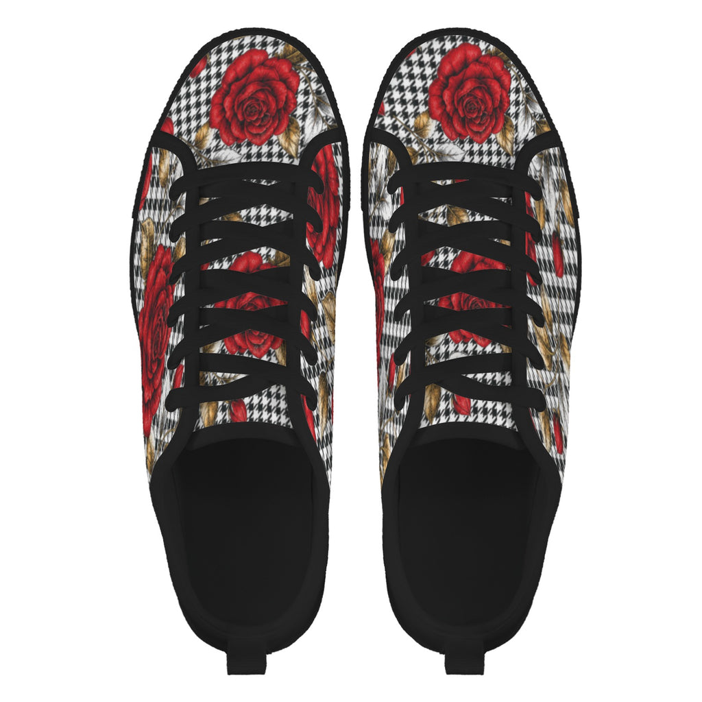 Rich and Rich Red Rose Houndstooth Low Top Women's Sneakers