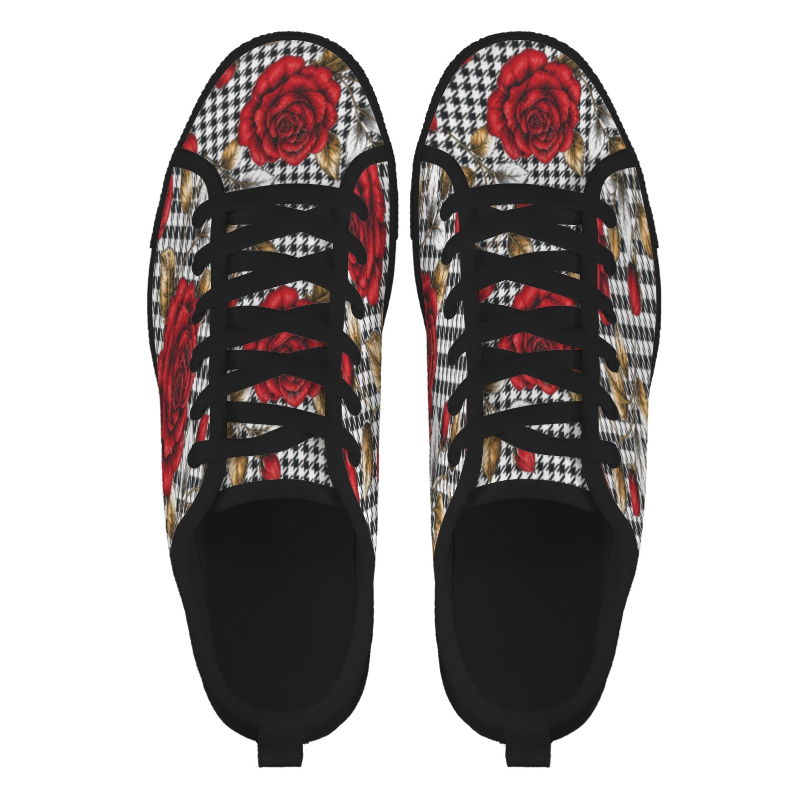 Rich and Rich Red Rose Houndstooth Low Top Women's Sneakers