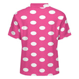 Pink women’s short‑sleeve golf polo with white polka dots and a tailored fit — additional view 16