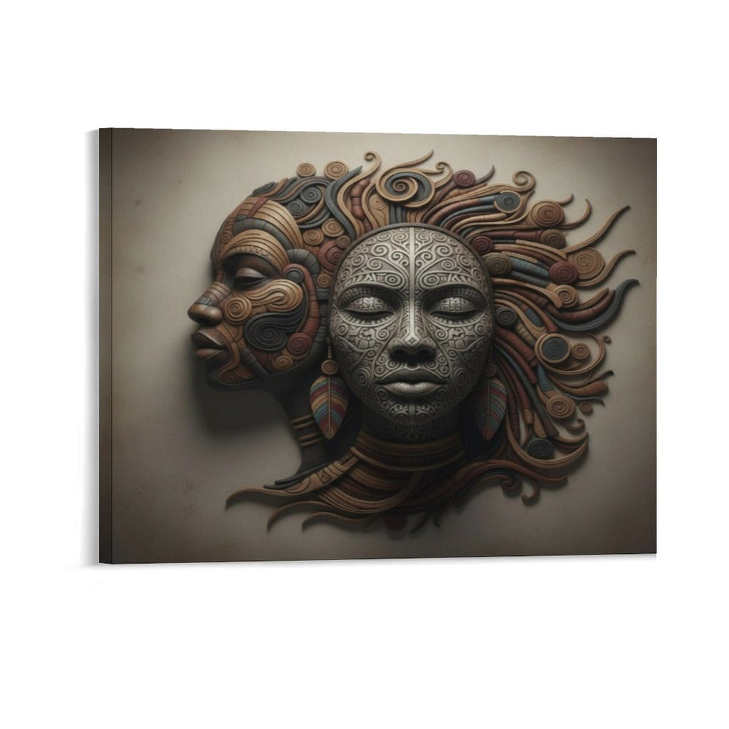 Rich and Rich Faces 16x20 framed canvas print featuring earthy tones and abstract face artwork