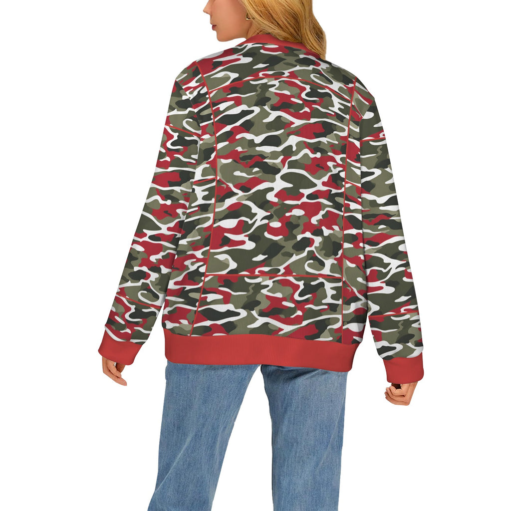 R&RH Womens camoflage and Red Designer Sweater Women's Ribbed Cardigan (Model H73)