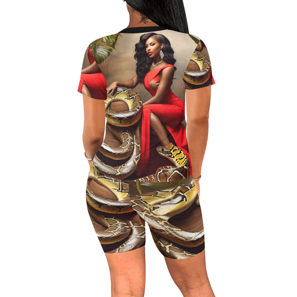 R&RH LuiiLoviie Womens Red Multi Short Yoga Set Women's Short Yoga Set