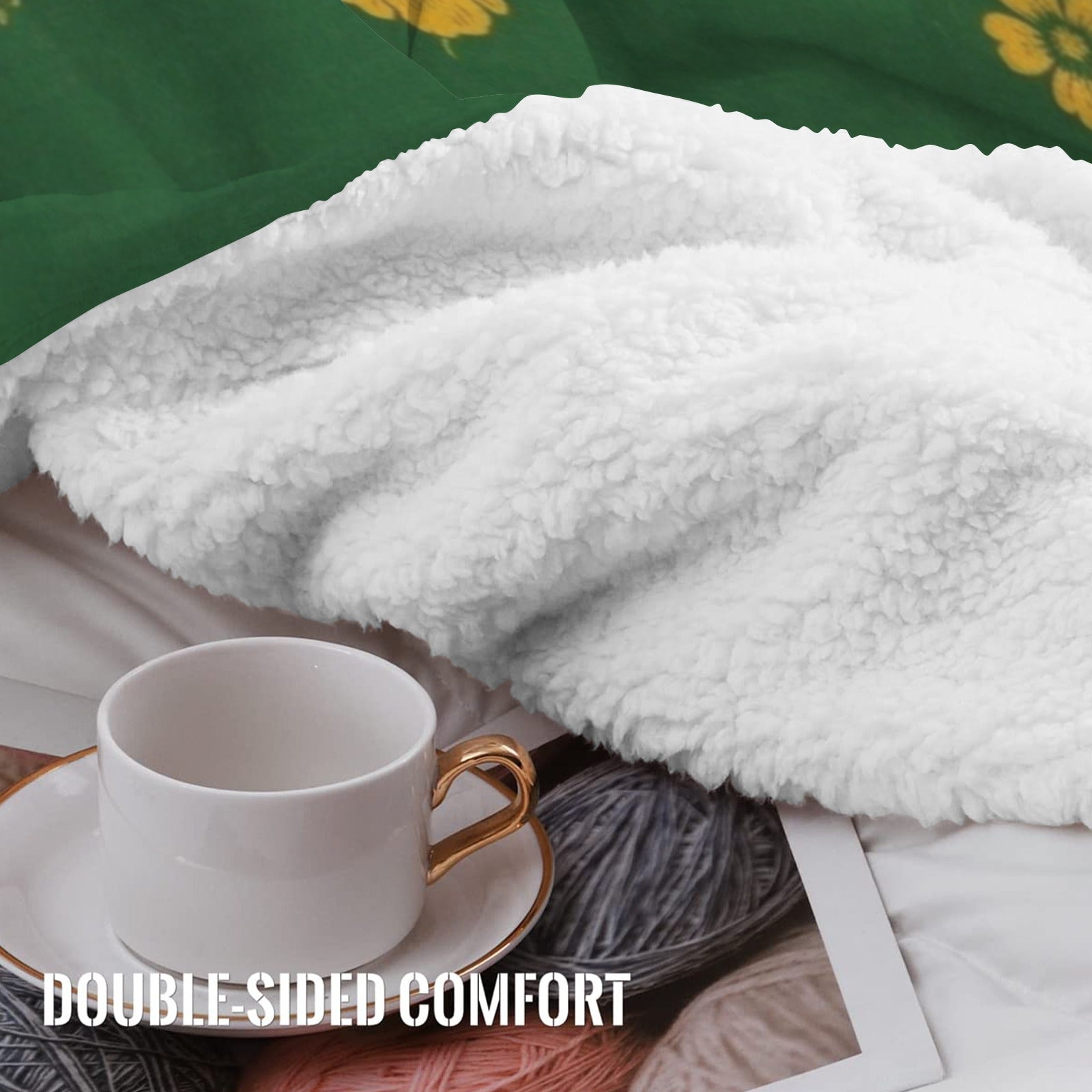 Rich and Rich Green Floral Sherpa Fleece Blanket Sherpa Fleece Blanket 90"x108"