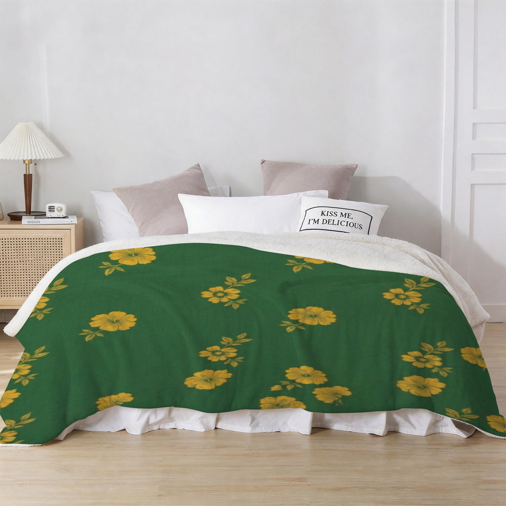 Rich and Rich Green Floral Sherpa Fleece Blanket Sherpa Fleece Blanket 90"x108"