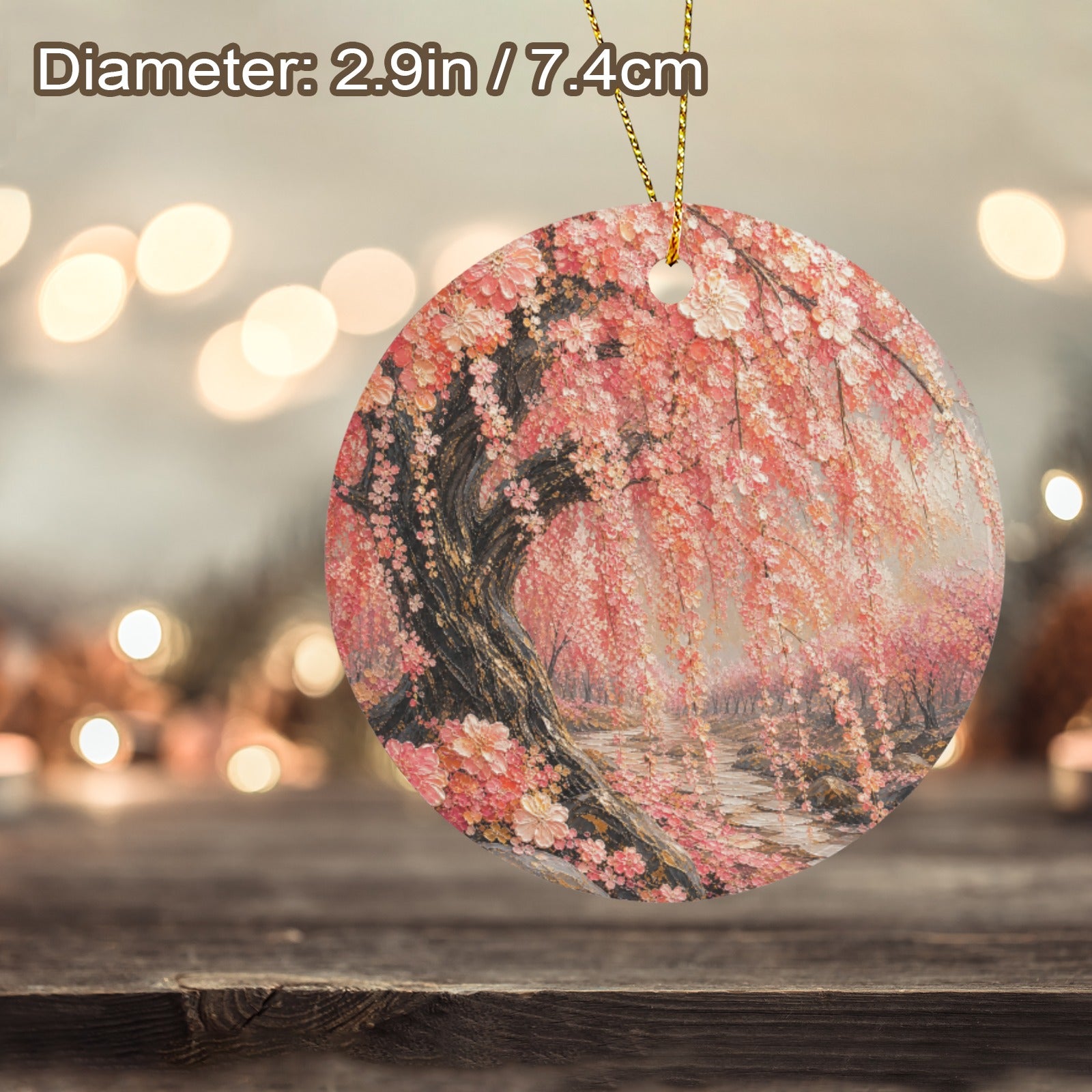 Japanese Pinkish Red Cherry Blossom Painting Ceramic Round Ceramic Ornament