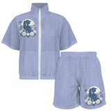 Pastel blue diamond‑quilted windbreaker short set with zip‑up jacket and elastic waist shorts — additional view 11