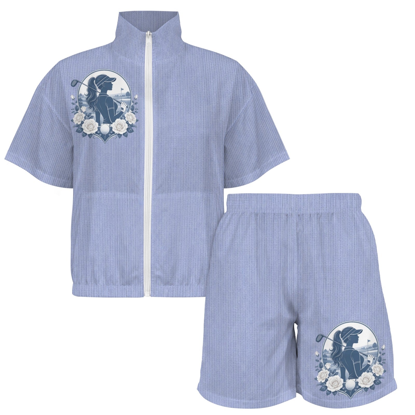 Rich and Rich Women’s Pastel Blue Windbreaker Short Set | Lightweight Summer Two-Piece Outfit with Zip-Up Jacket & Shorts