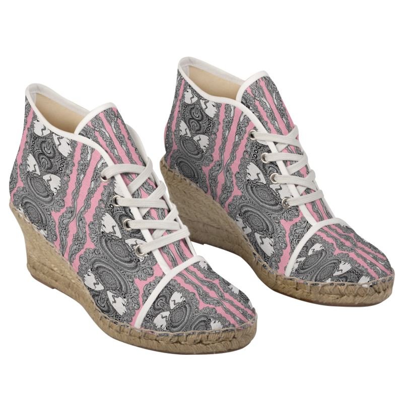 Pink caricature print wedge espadrilles with natural jute platform and rubber sole — additional view 6