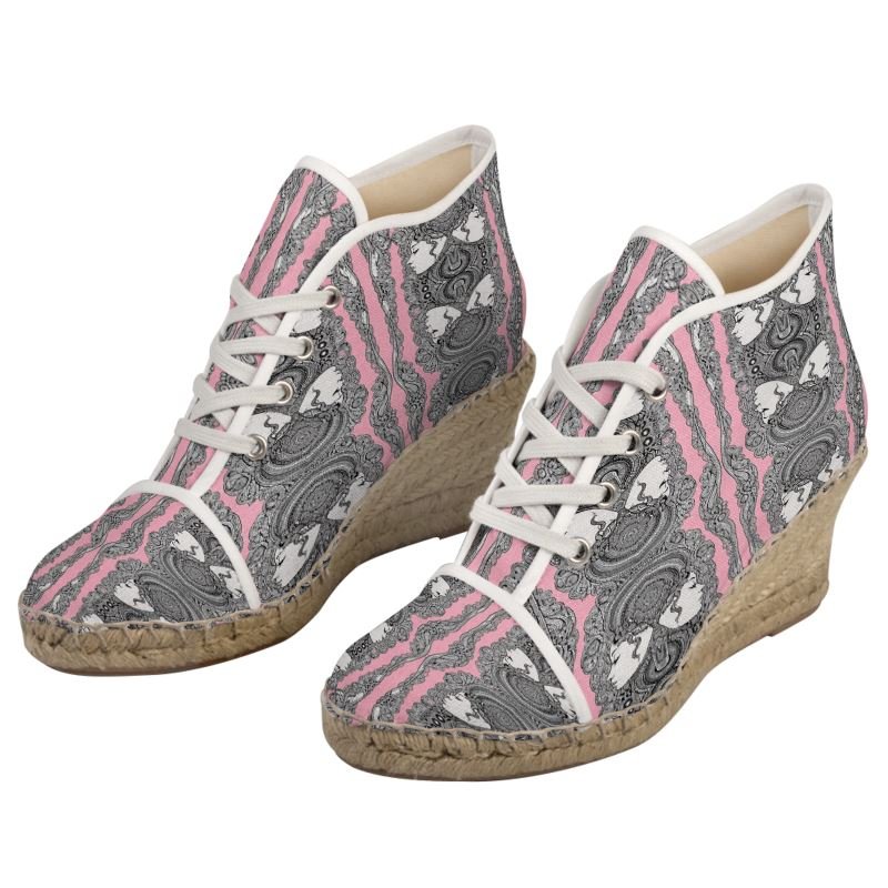 Pink caricature print wedge espadrilles with natural jute platform and rubber sole — additional view 7