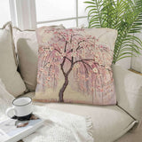 Square 18x18 faux-linen pillow with pink cherry blossom tree artwork and included core — additional view 6