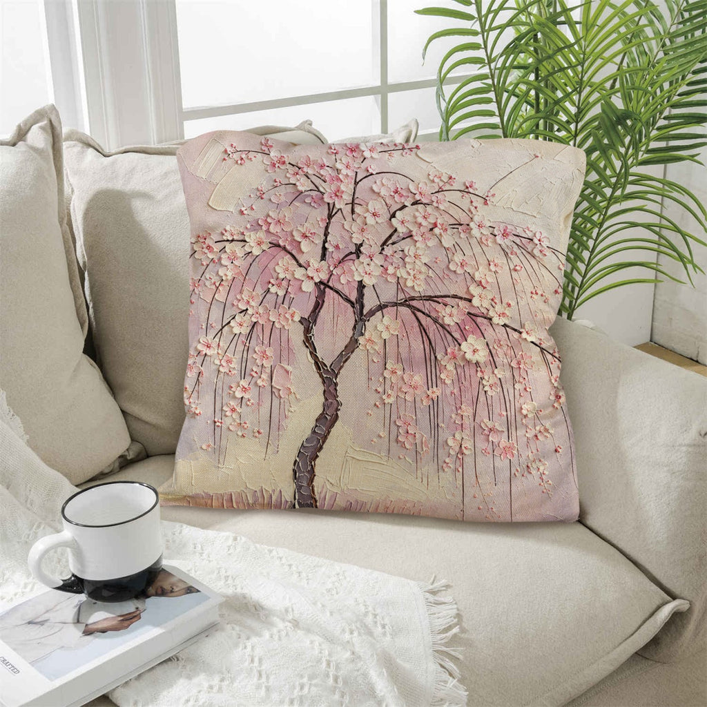 A Rich and Rich Cherry Blossom Tree Linen 18 x 18 inch Pillow with Pillow Core - Rich and Rich Homeopportunities
