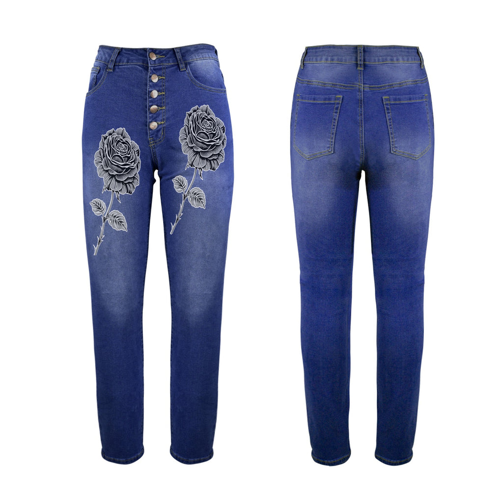Rich and Rich Black Shadow Rose high waist women's jeans with five-button closure