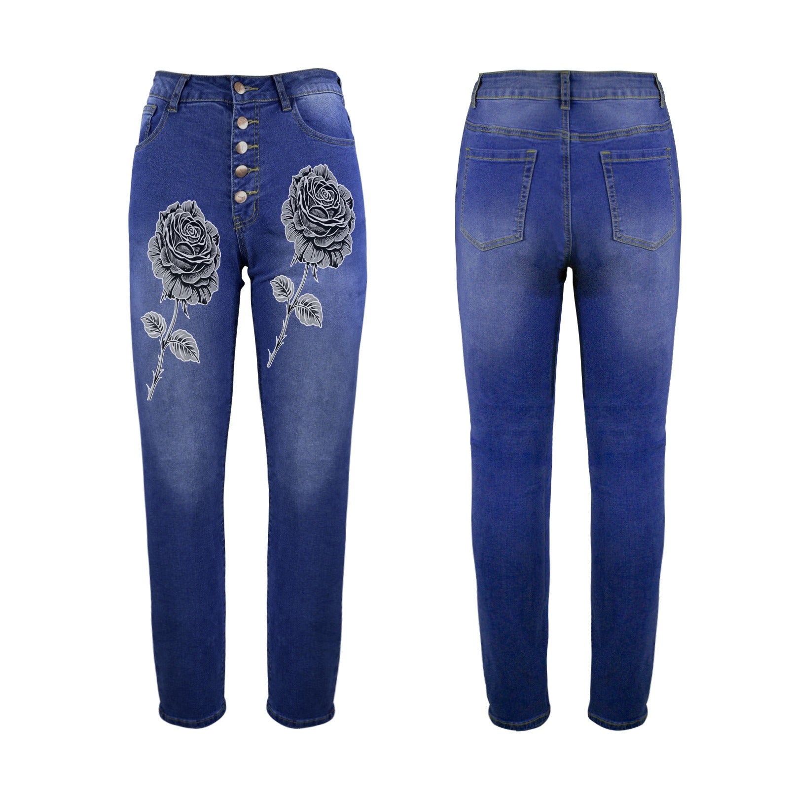 Rich and Rich Black Shadow Rose high waist women's jeans with five-button closure