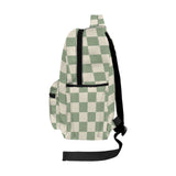 a Aesthetic Preppy Girls Beige Green Checkered Board Large Capacity Backpack