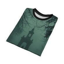 Load image into Gallery viewer, Eerie Cemetery Unisex Tees, Halloween T-Shirt, Gloomy Ghost Shirt, Spooky Apparel, Unique Graphic Tee
