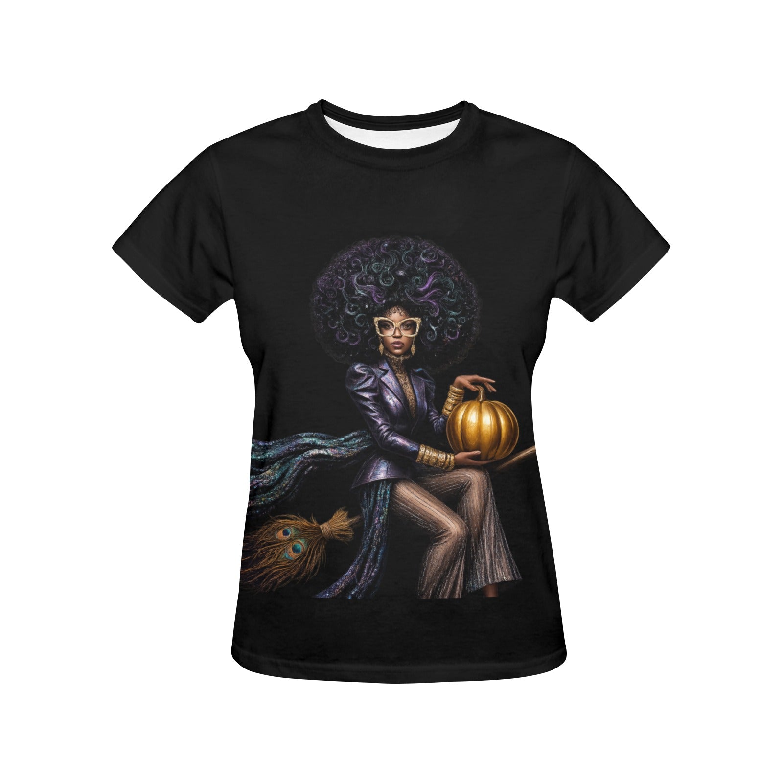 A Rich and Rich Women's Halloween On A Broomstick Black T-shirt - Rich and Rich Homeopportunities