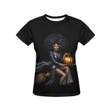 Load image into Gallery viewer, A Rich and Rich Women's Halloween On A Broomstick Black T-shirt - Rich and Rich Homeopportunities
