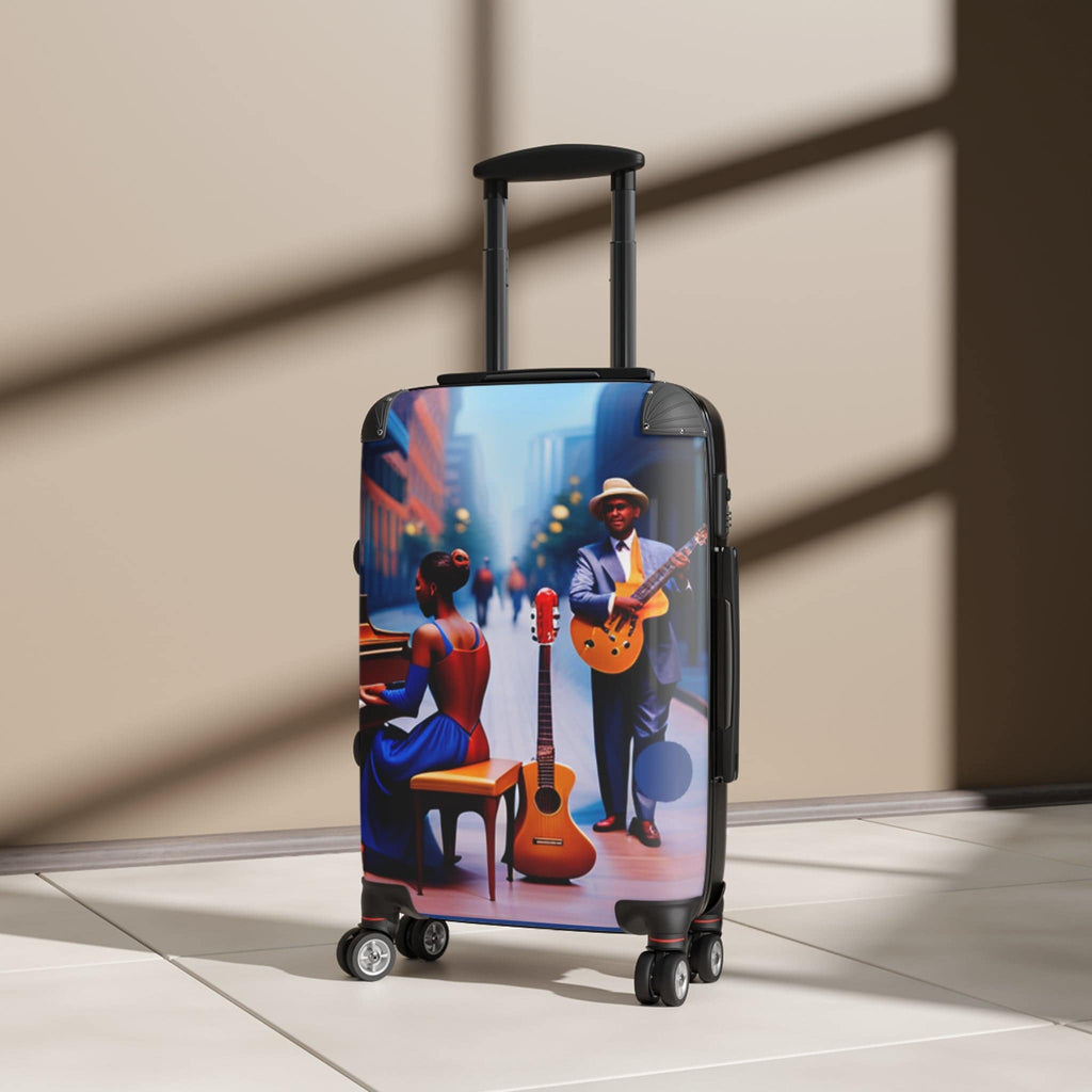 Rich and Rich Blue Caricature Jazz Suitcase with adjustable handle and 360-degree wheels