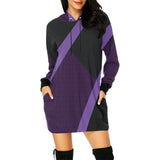Oversized purple abstract hoodie dress with hood and deep front pockets — alternate view