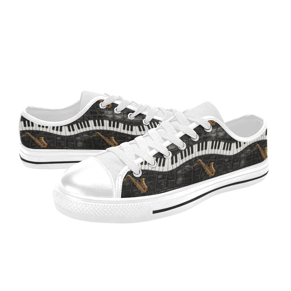 Rich and Rich Men's Black Piano/Saxophone Low-Top Sneakers