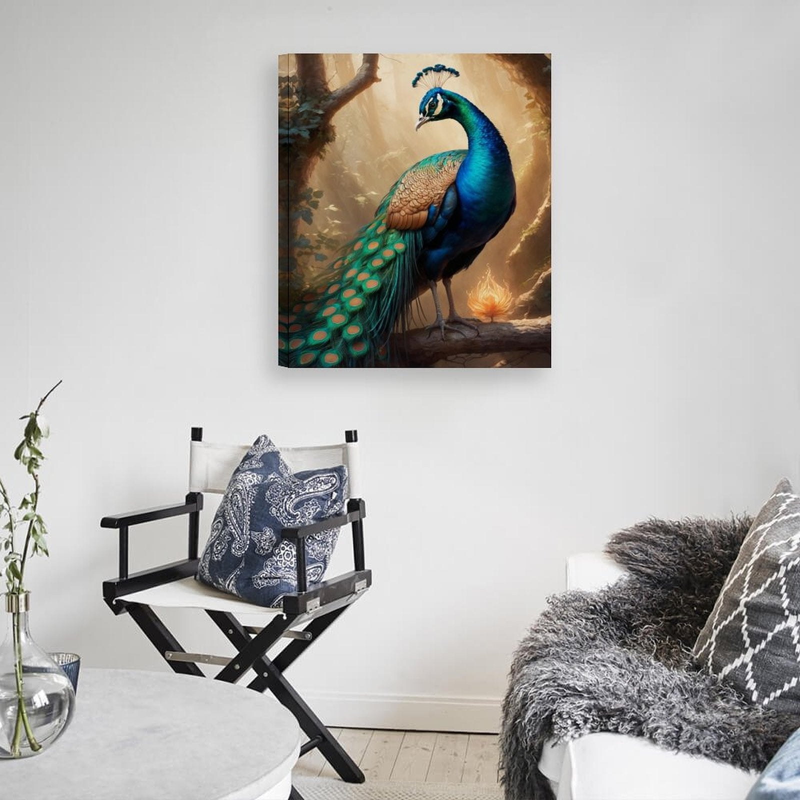 The Peacock Decorative Canvas Painting 20x24 vertical framed wall art