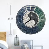 Wooden wall clock with ocean-inspired yin-yang design, turquoise tones, and cowrie shell ring, 11.6 inches — alternate view