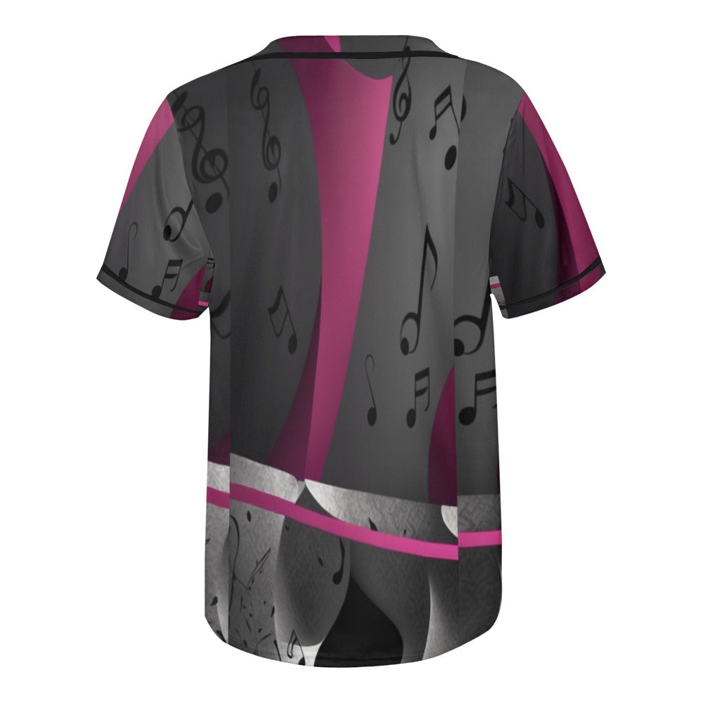 R&RH Magenta Musical Notes Men's Baseball Jersey with all-over print on breathable mesh fabric