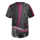 Gray and magenta mesh baseball jersey with musical notes all-over print and full-button front — additional view 6