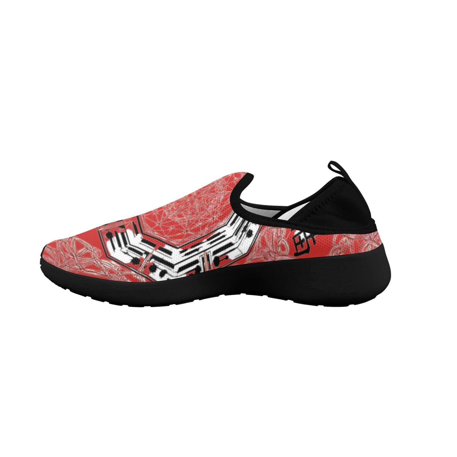 Red fly-weave slip-on women's sneakers with drop-in heel and EVA insole — product detail