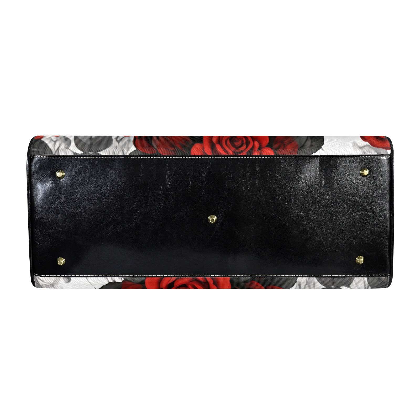 Red roses printed large travel duffle with PU leather handles and adjustable shoulder strap — additional view 10