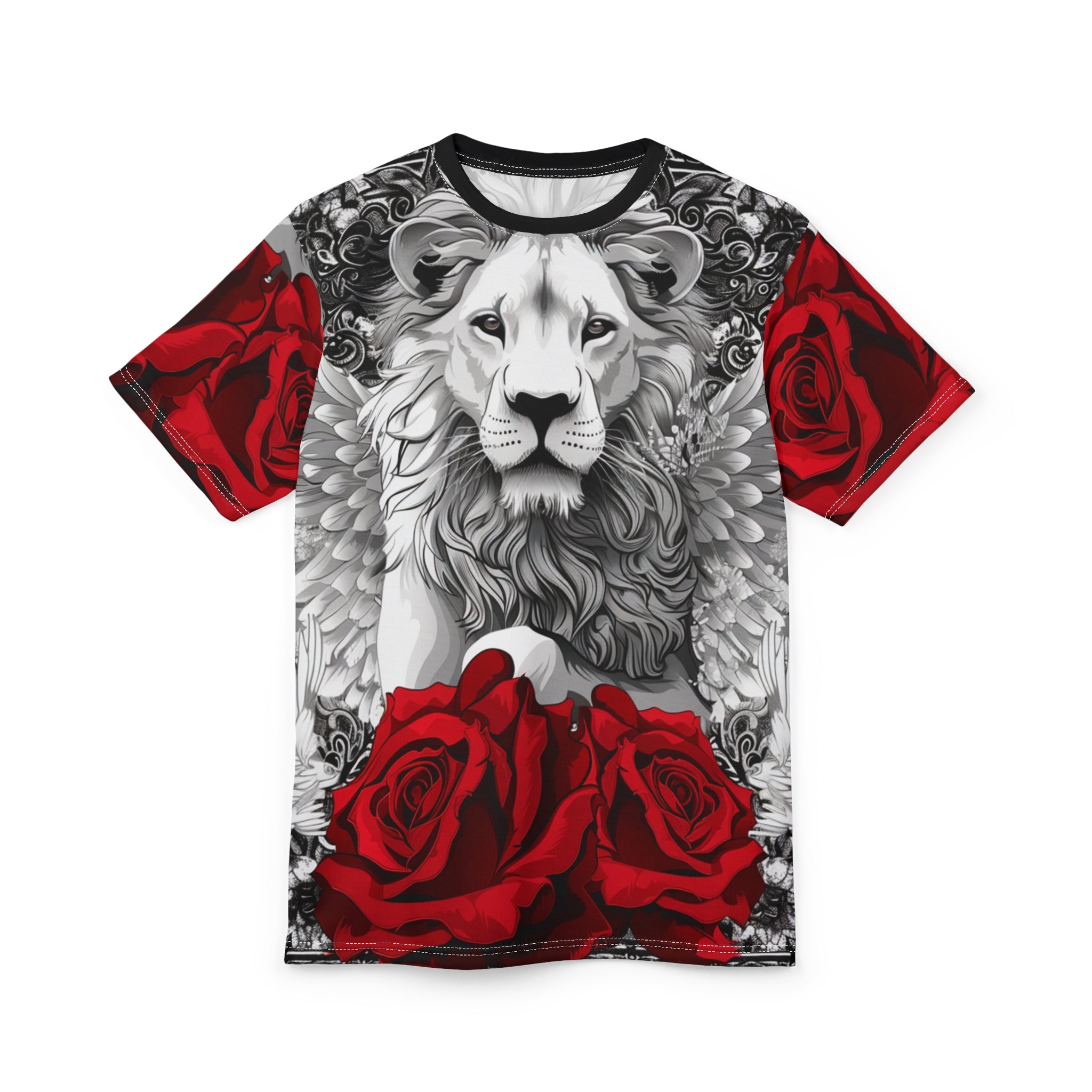 R&RH Lion and Roses Red and Black Tee - Edgy  Graphic T-Shirt
