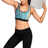 Turquoise yoga leggings set with compressive sports bra and high-waisted leggings — rear view
