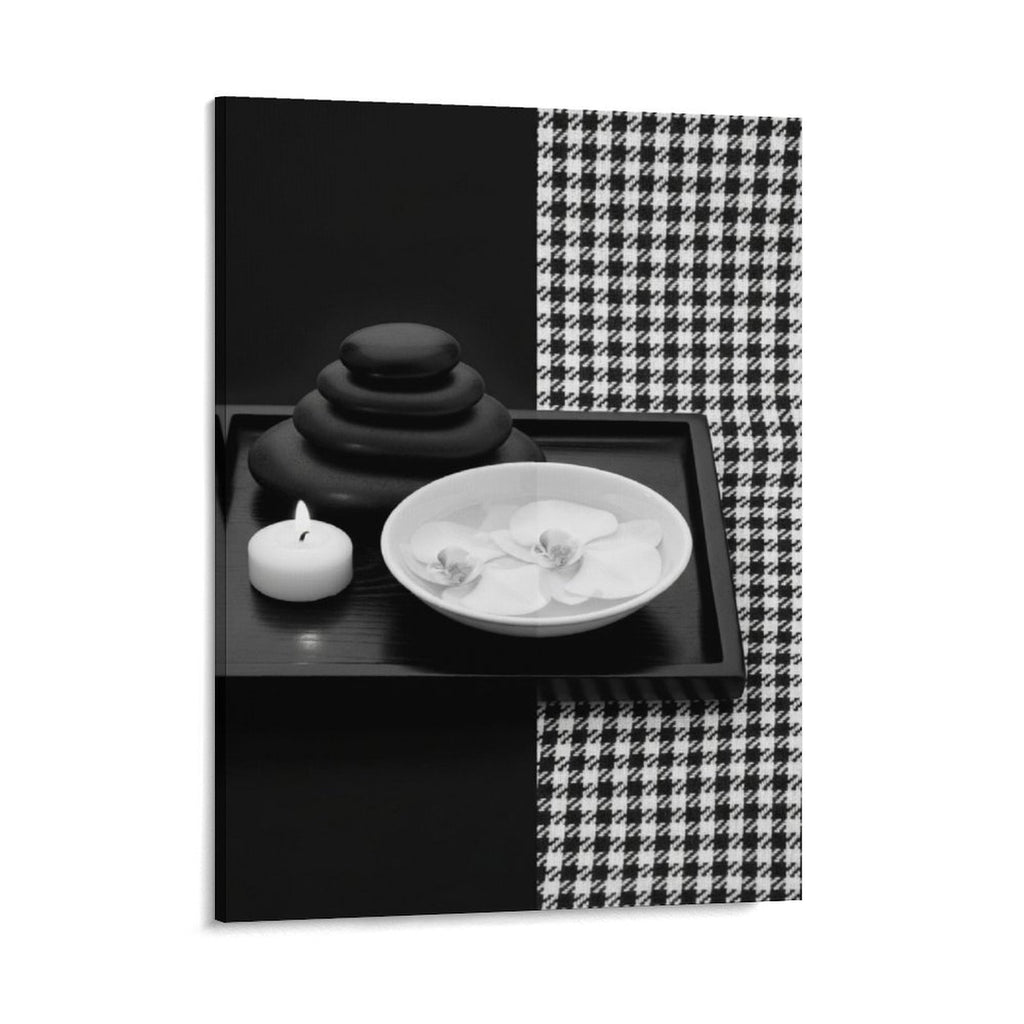 Rich and Rich Black and White Feng Shui Houndstooth Pattern Vertical Canvas Print 20x16 inches