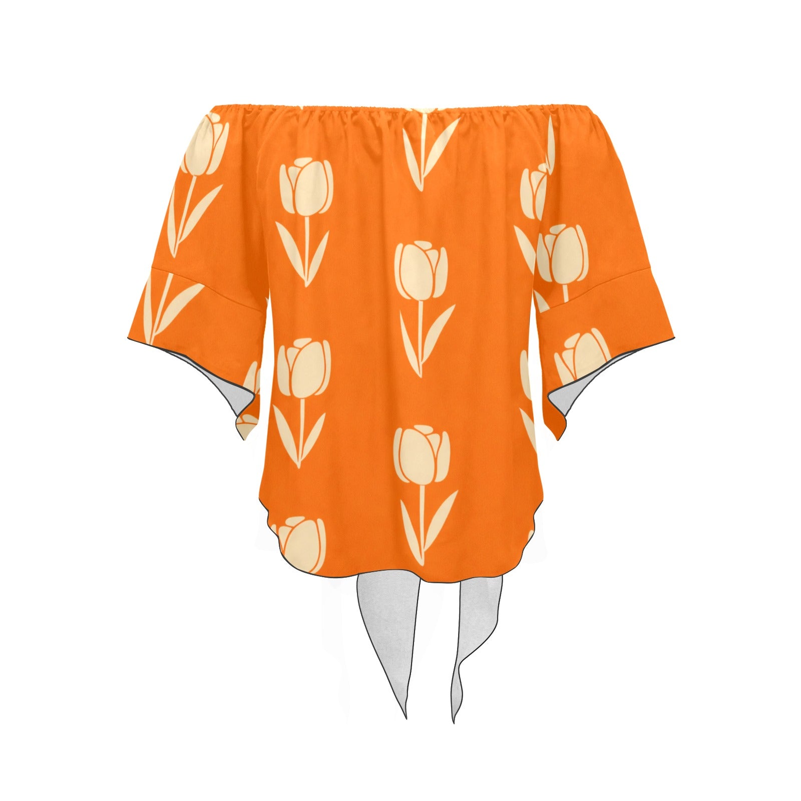 Rich and Rich Orange Tulip Women’s Off Shoulder Tie Knot Blouse – Summer Streetwear Top