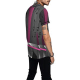 Magenta full-button baseball jersey with all-over musical notes print and rounded hem — product detail