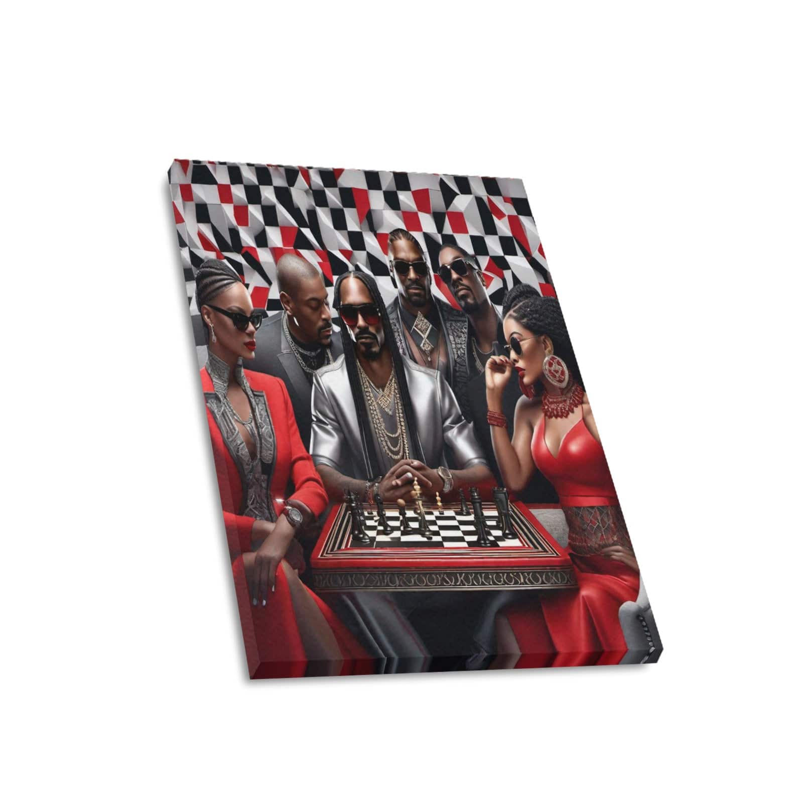 Framed chess-themed canvas print with natural wood frame, 16 by 24 inches — additional view 6