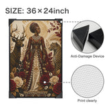 Black-framed canvas print of a Regal Queen portrait, 24 by 36 inches — side view