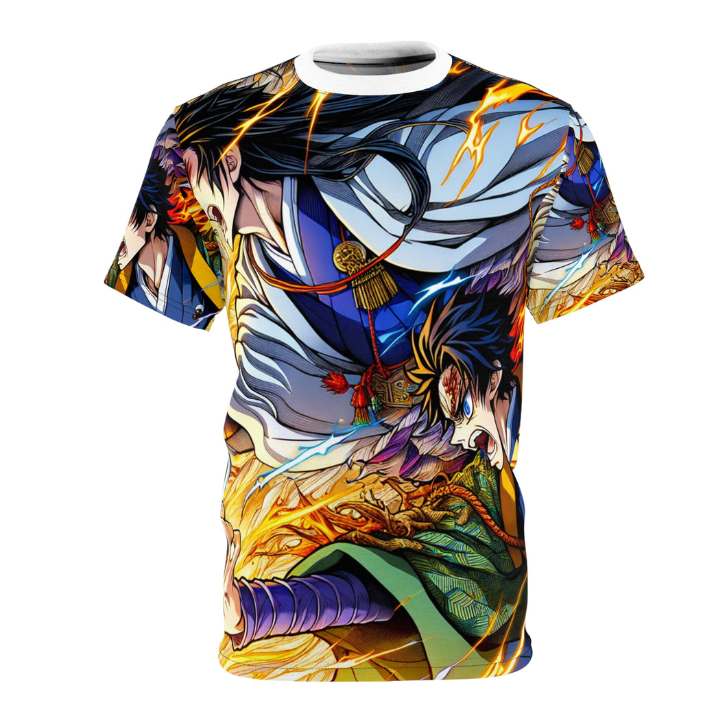 Vibrant Graphic Tee, Unisex Anime Shirt, AOP Streetwear, Colorful Casual Tee, Unique Gift for Anime Fans
