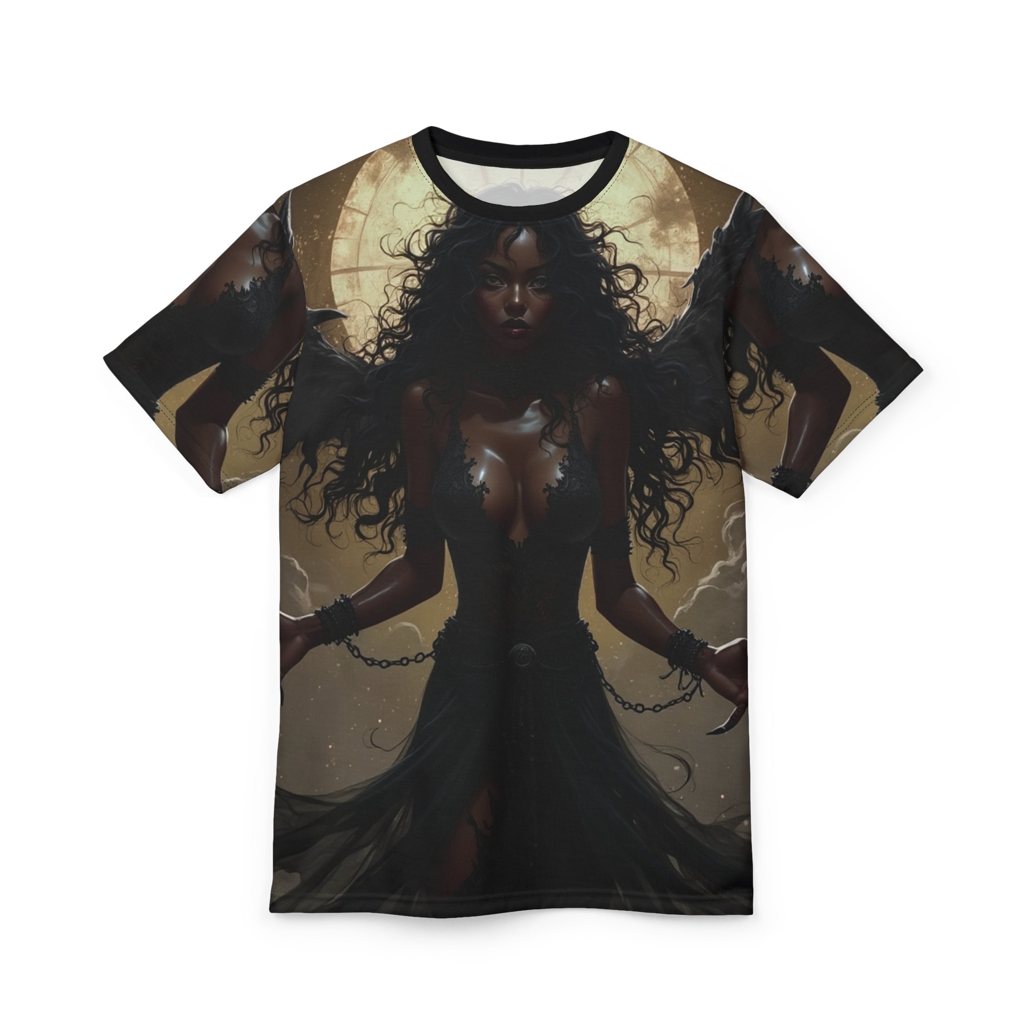 Gothic Angel Unisex Tee, AOP Graphic Tee, Unique Casual Wear, Dark Fantasy T-Shirt, Alternative Fashion Top