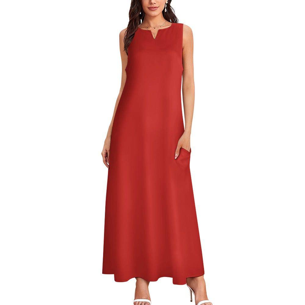 Rich and Rich women's red sleeveless long dress with pockets