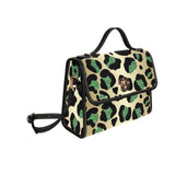 Waterproof emerald print canvas shoulder bag with PU leather handles and adjustable straps — product detail
