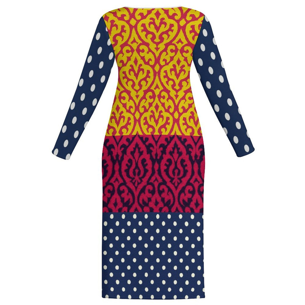 Rich and Rich Fuschia PolkaDot Multicolor Long Sleeve Women's Bodycon Dress